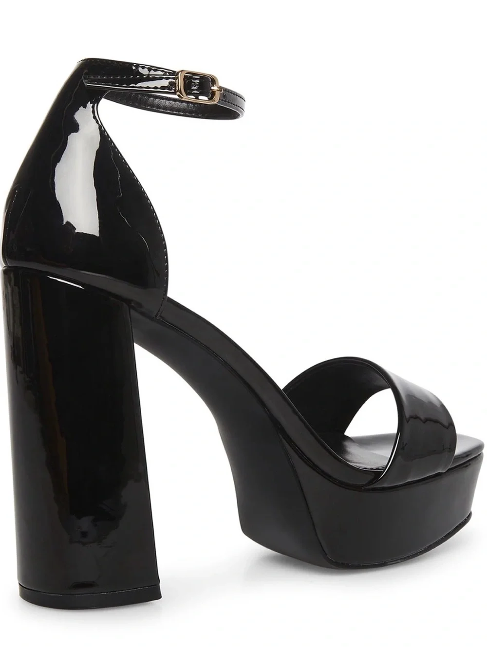 Madden Girl Black Patent Platform Block Heel Sandals with Ankle Strap